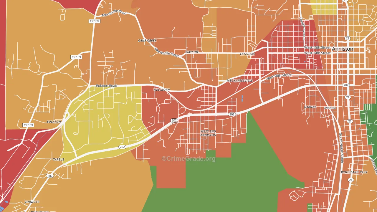 West End-Cobb Town, AL Map of Assault Rates