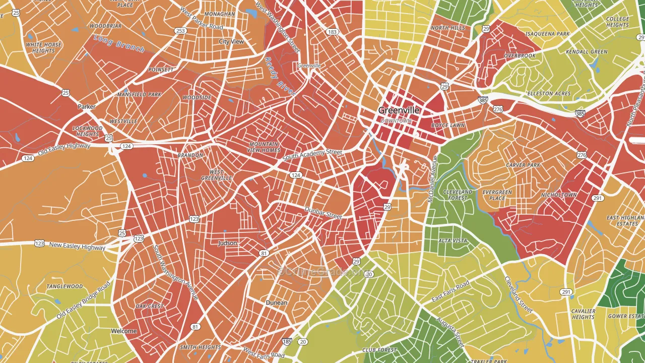 West End, Greenville, SC Map of Assault Rates