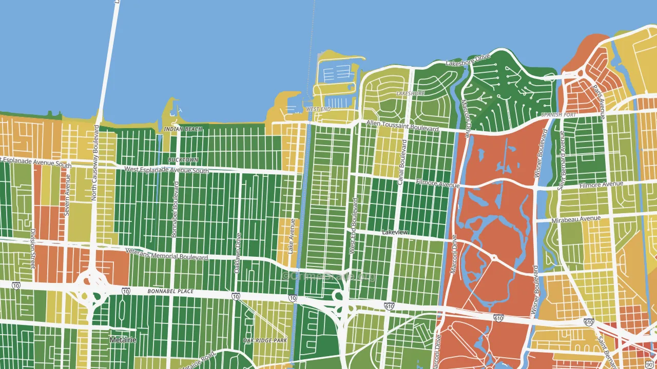 West End, New Orleans, LA Map of Assault Rates
