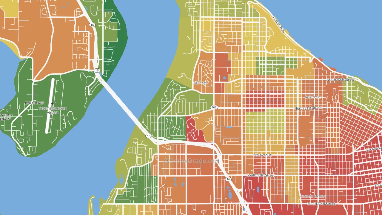 West End, Tacoma, WA Map of Assault Rates
