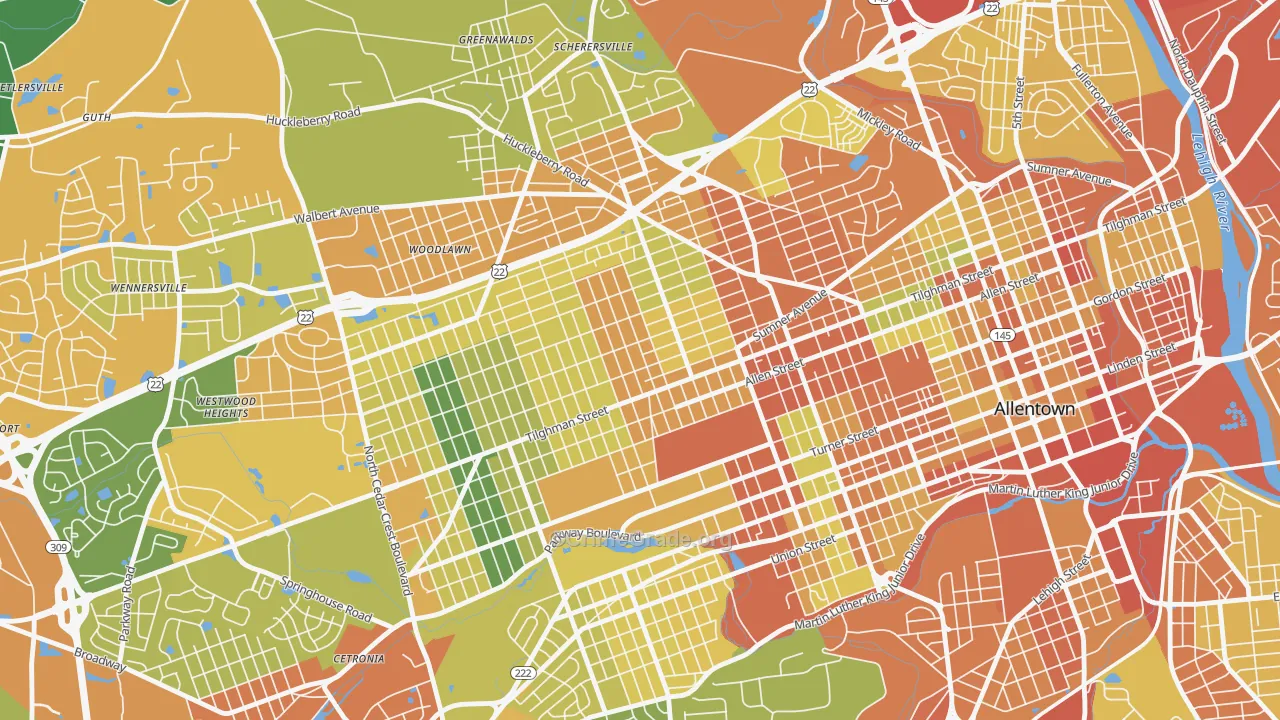 West End Theatre District, Allentown, PA Map of Assault Rates