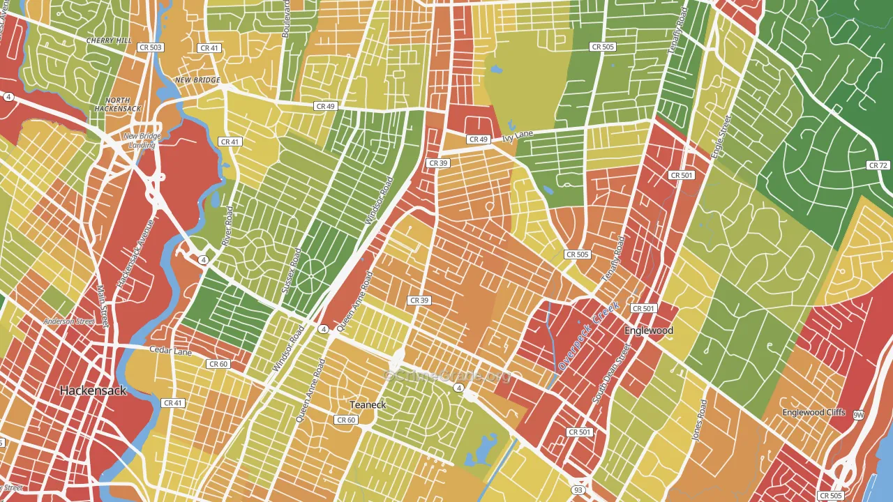 West Englewood, Teaneck, NJ Map of Assault Rates