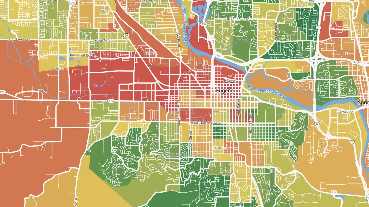West Eugene, Eugene, OR Map of Assault Rates
