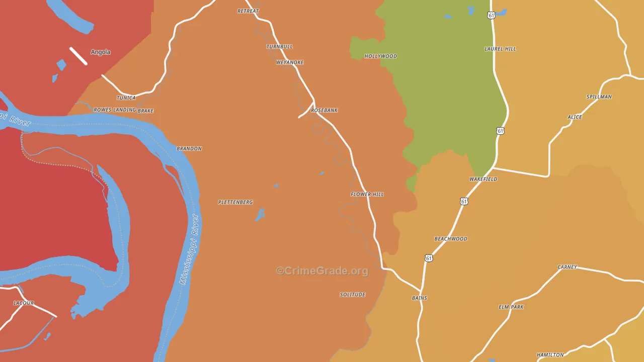 West Feliciana Parish, LA Map of Assault Rates