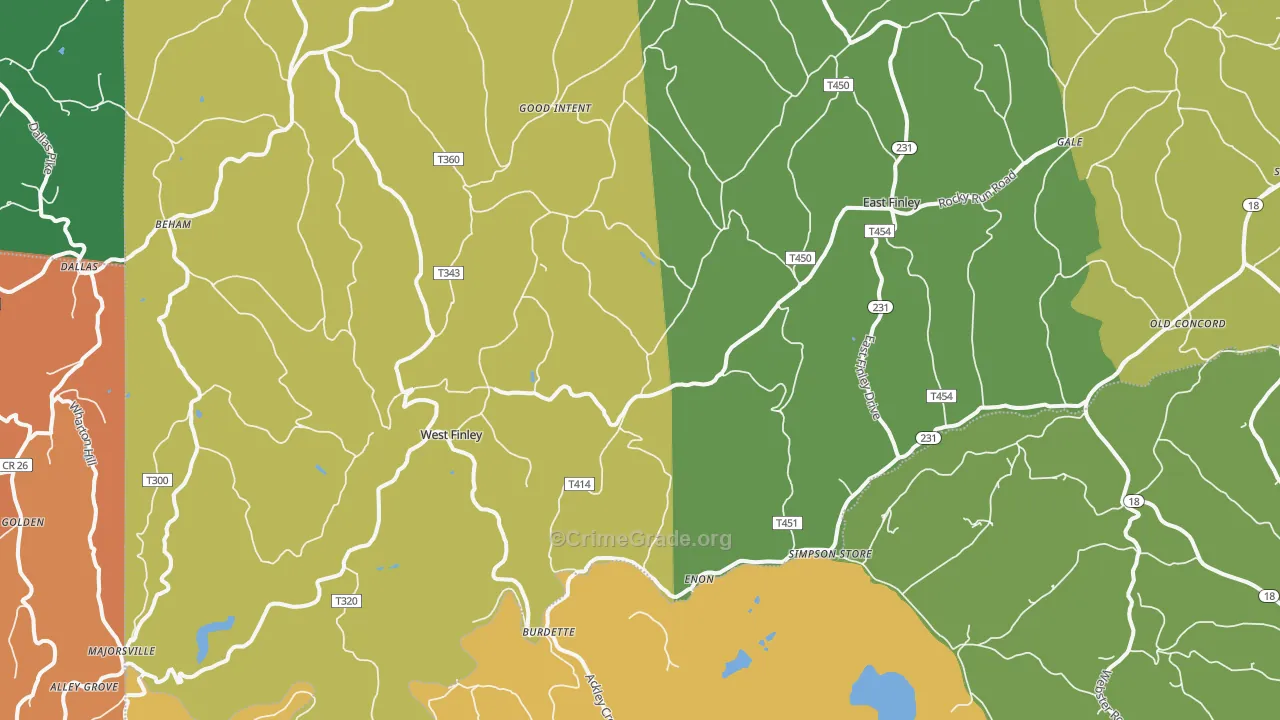 West Finley, PA Map of Assault Rates