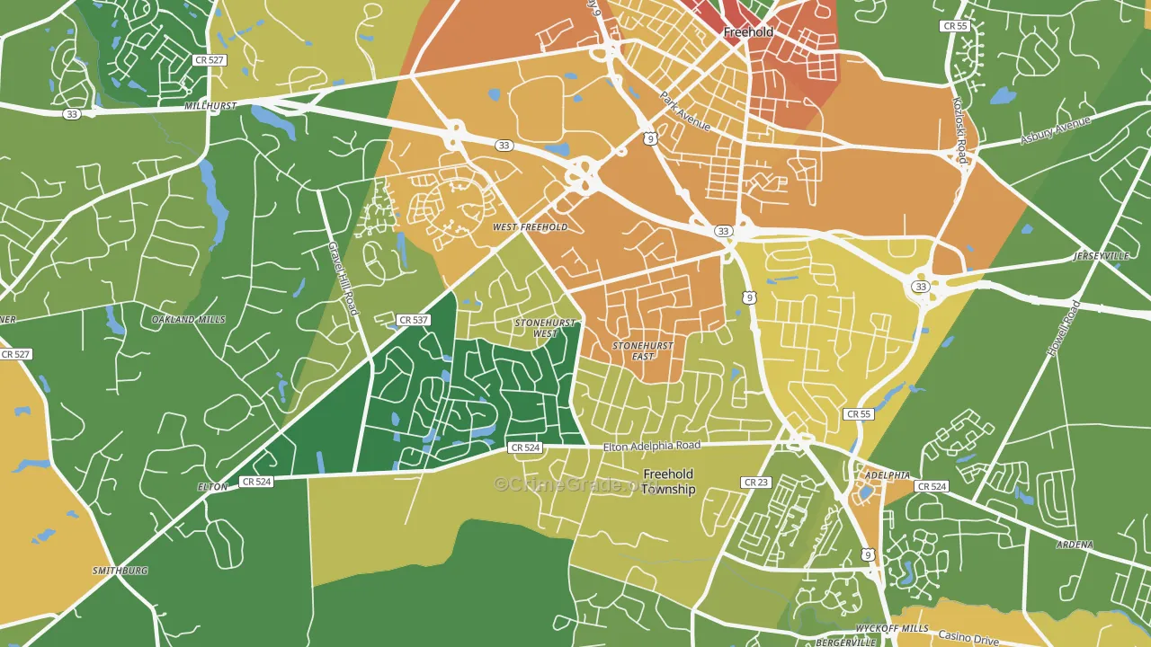 West Freehold, NJ Map of Assault Rates