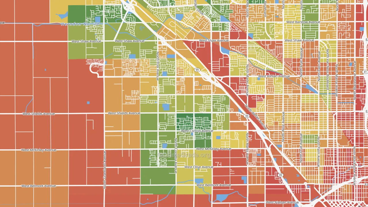 West, Fresno, CA Map of Assault Rates