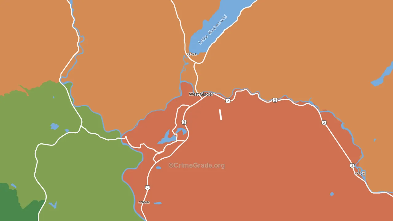 West Glacier, MT Map of Assault Rates