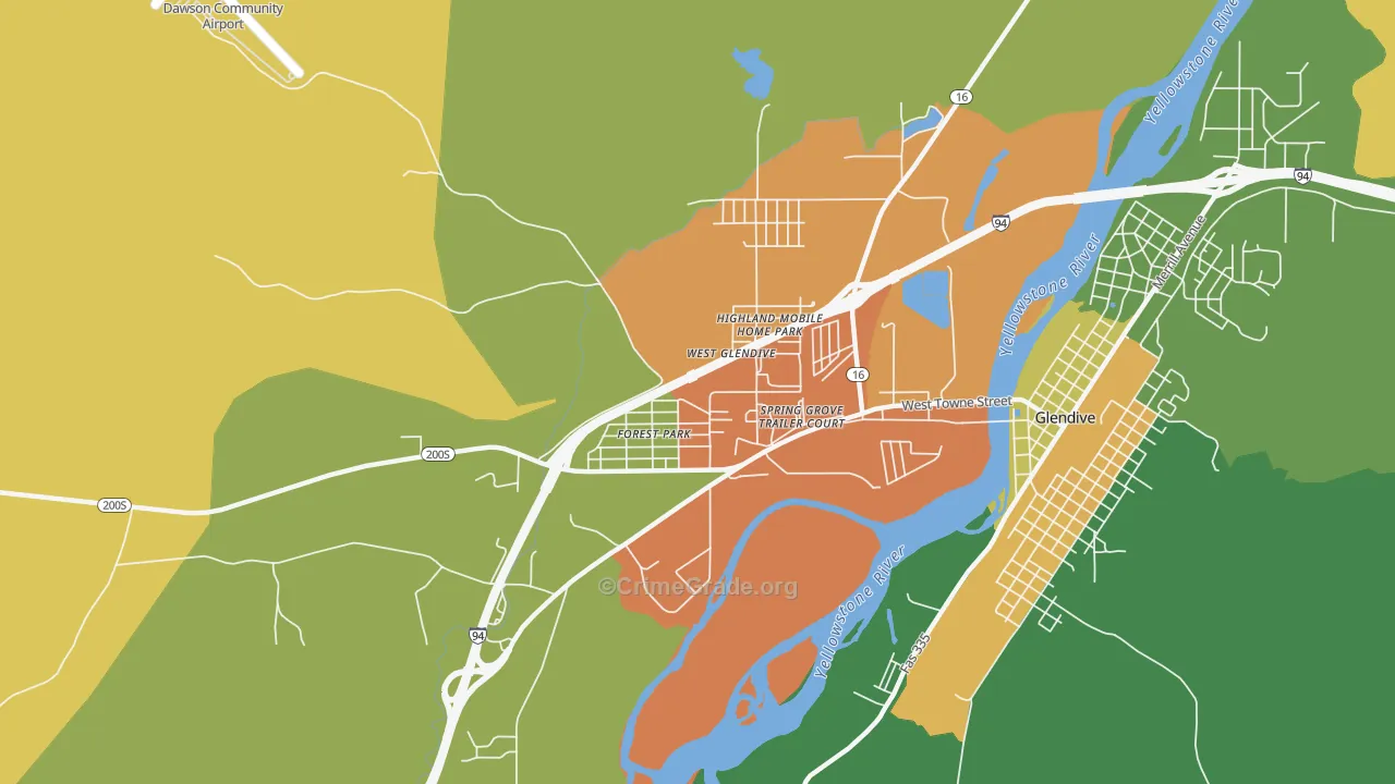 West Glendive, MT Map of Assault Rates