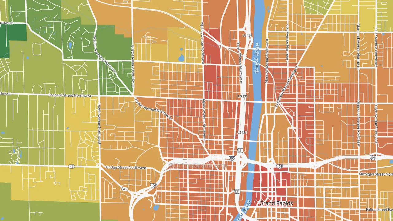 West Grand, Grand Rapids, MI Map of Assault Rates