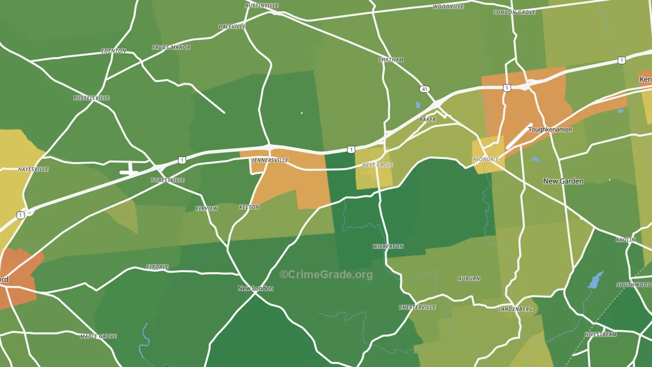 West Grove, PA Map of Assault Rates