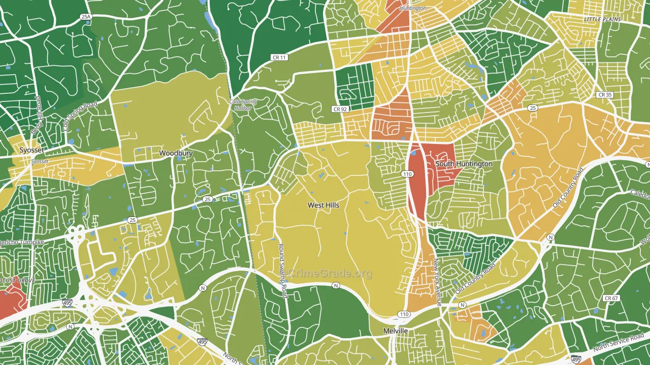 West Hills, Huntington, NY Map of Assault Rates