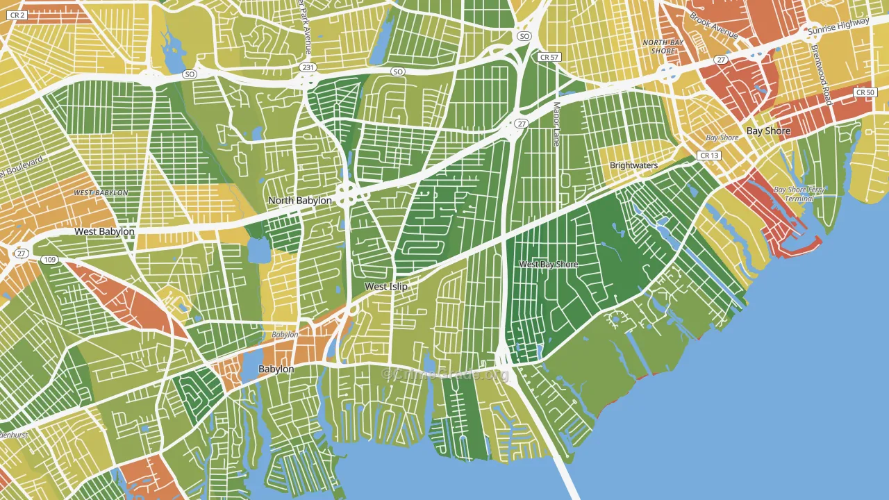 West Islip, NY Map of Assault Rates