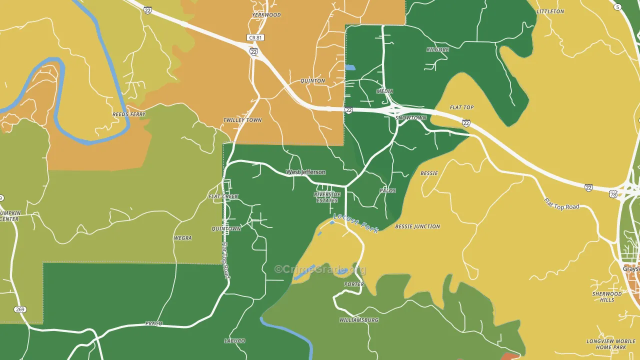 West Jefferson, AL Map of Assault Rates