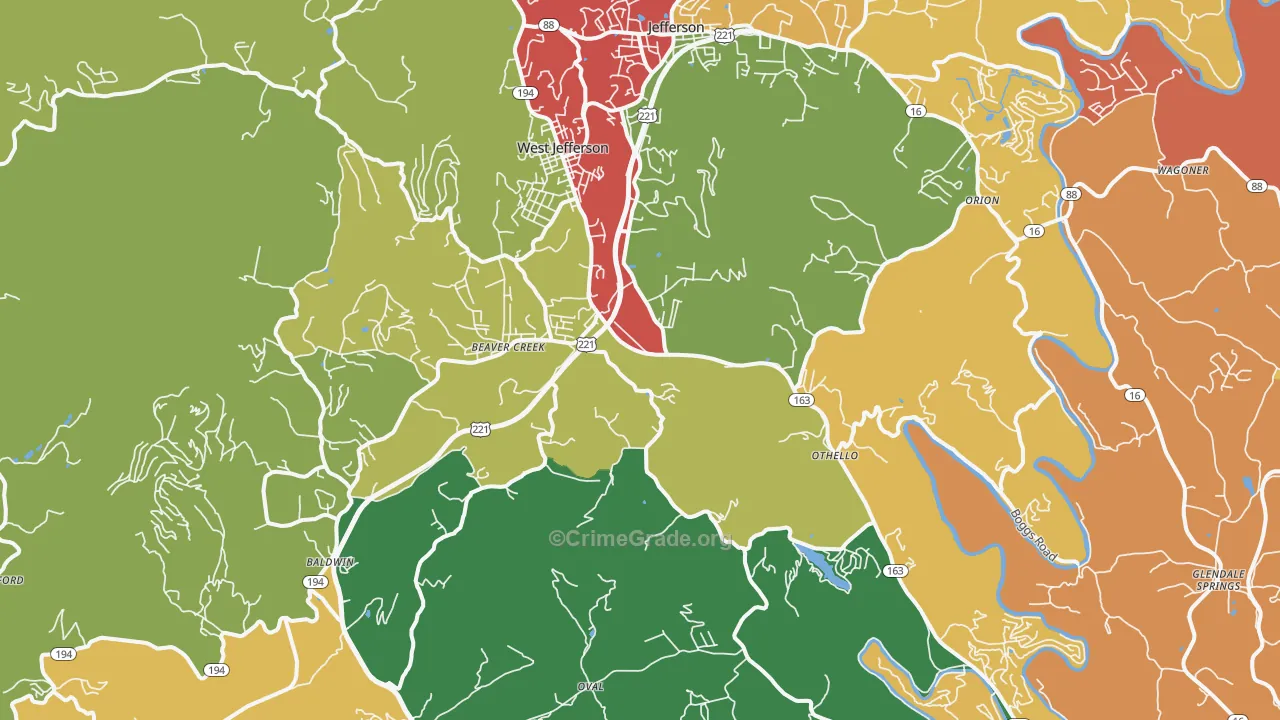 West Jefferson, NC Map of Assault Rates