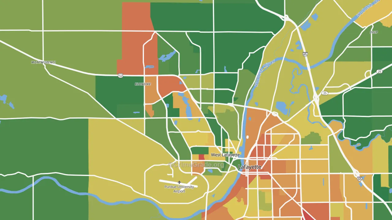 West Lafayette, IN Map of Assault Rates