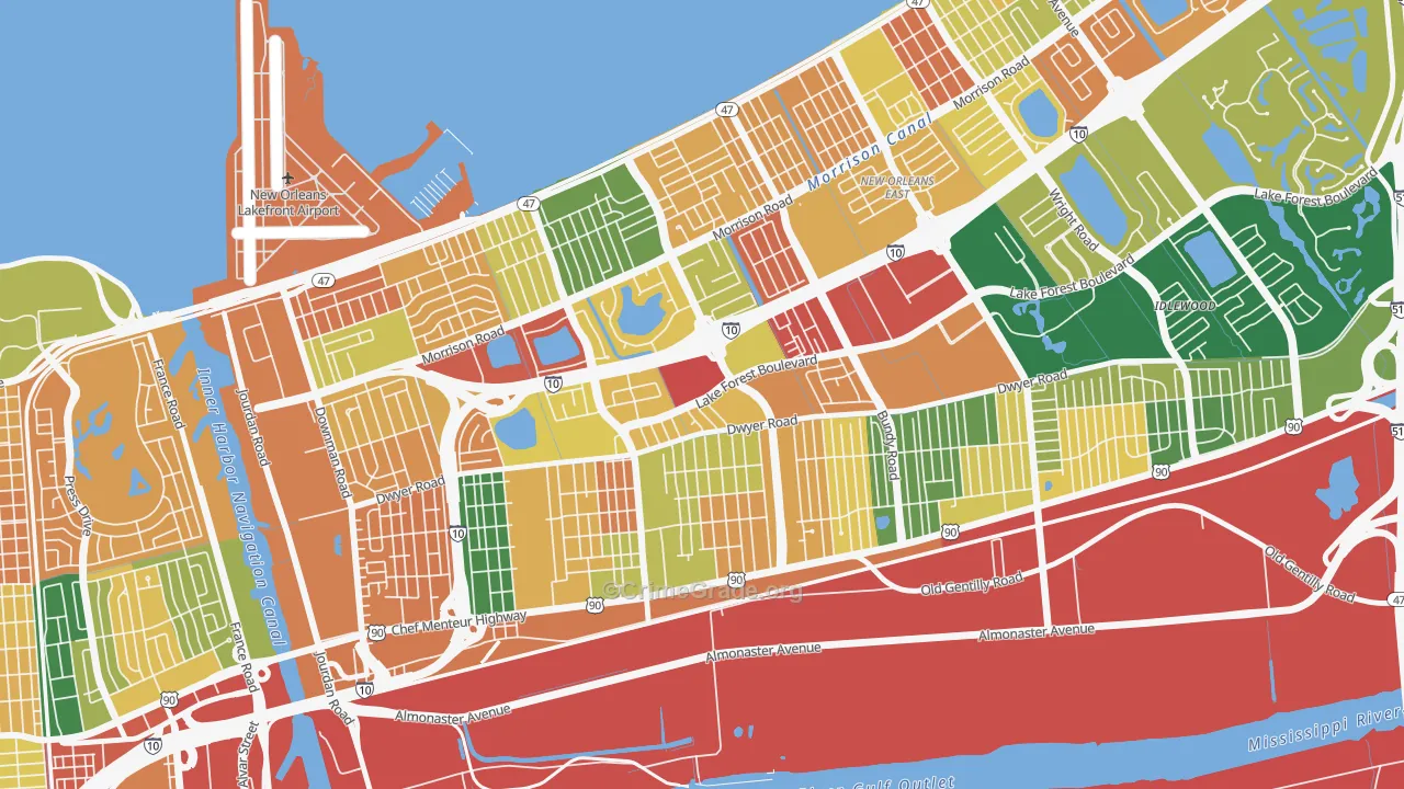 West Lake Forest, New Orleans, LA Map of Assault Rates