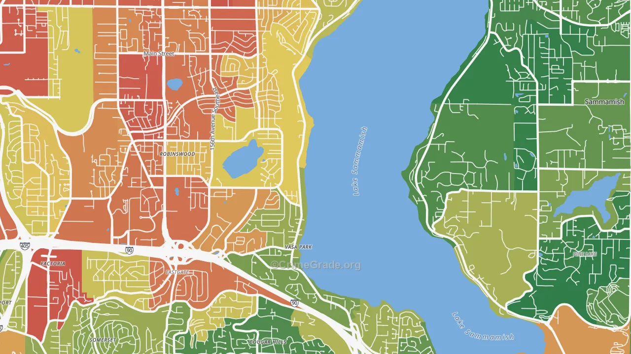 West Lake Sammamish, Bellevue, WA Map of Assault Rates