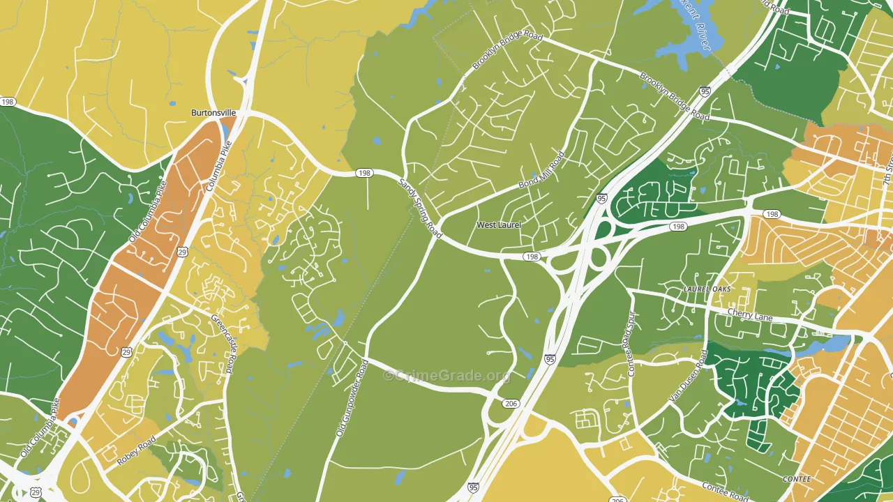 West Laurel, Laurel, MD Map of Assault Rates