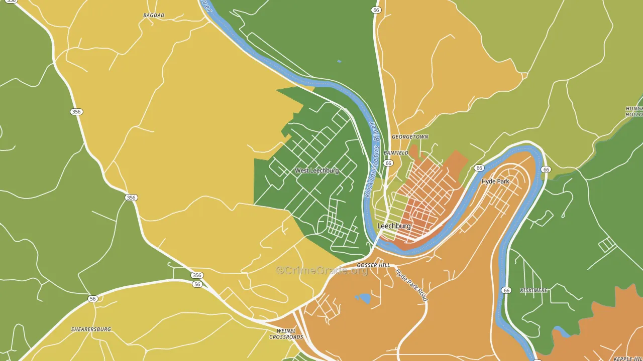 West Leechburg, PA Map of Assault Rates