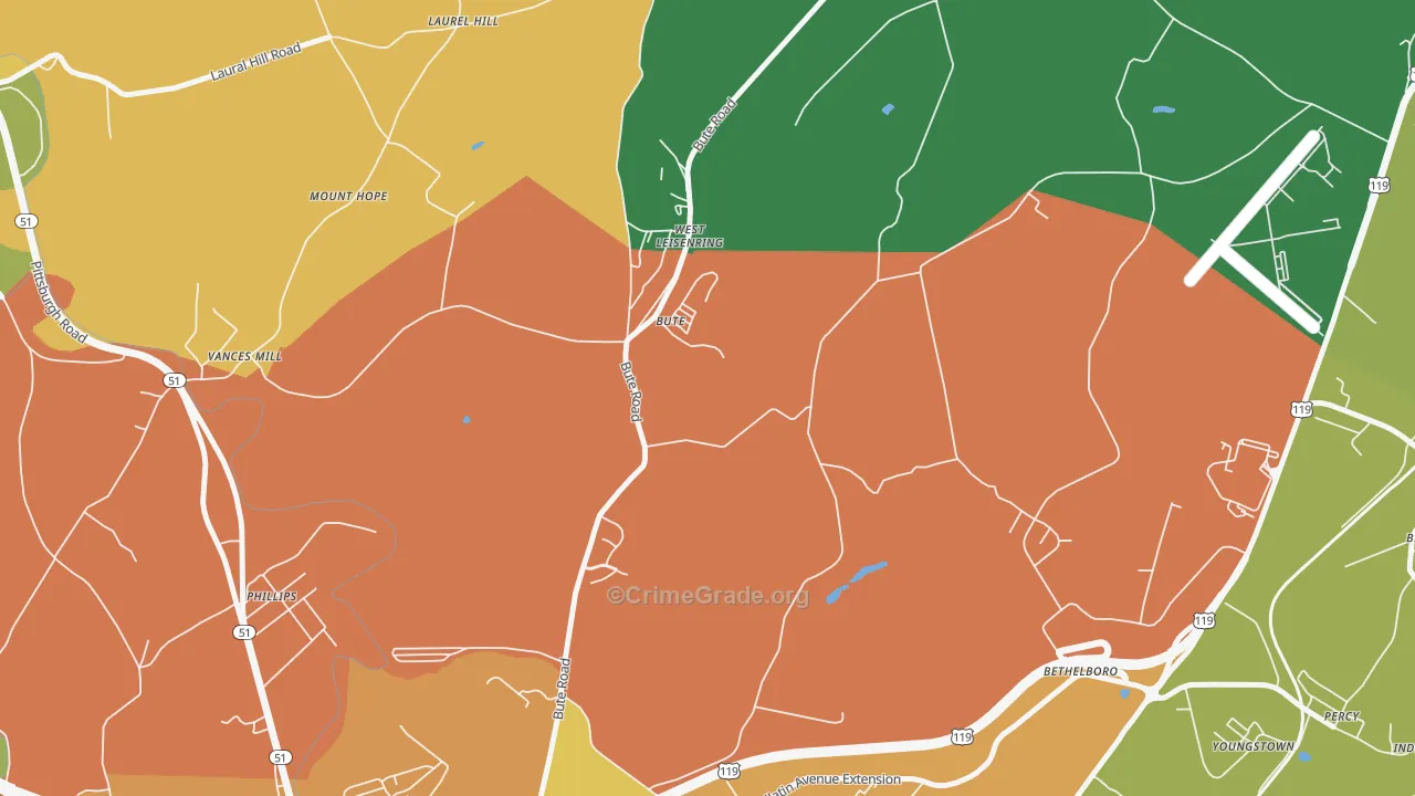West Leisenring, PA Map of Assault Rates