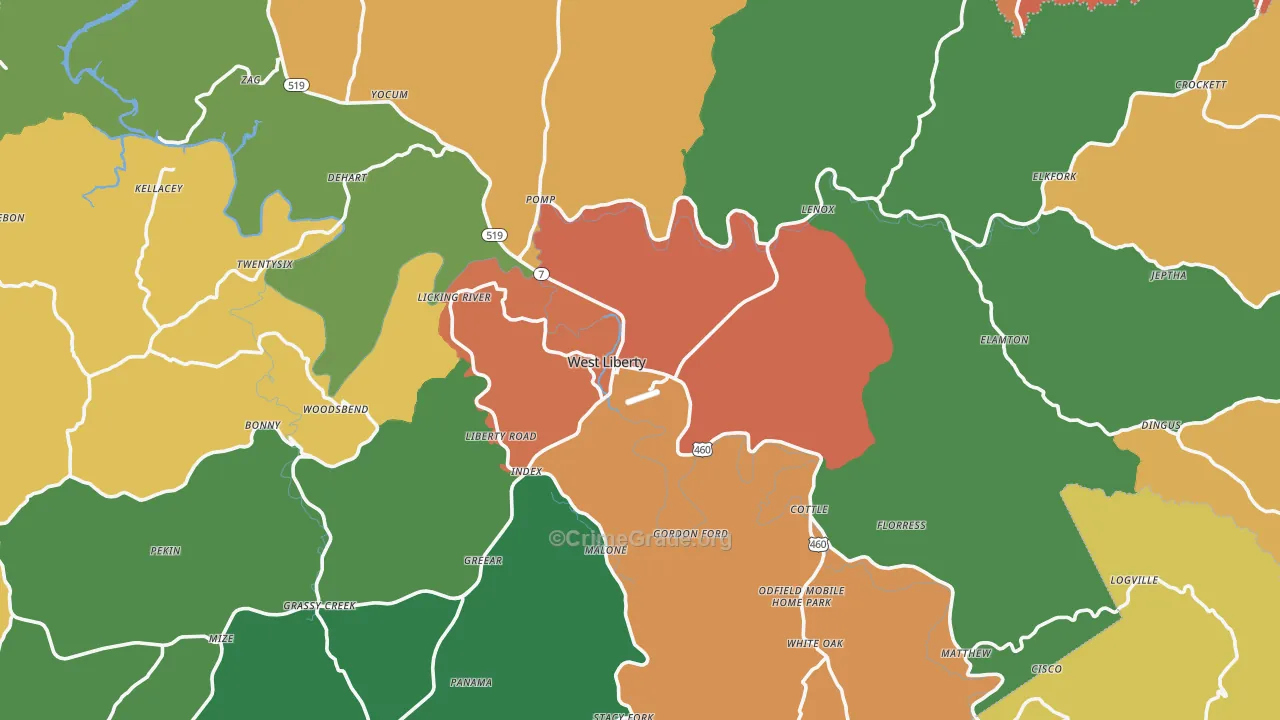 West Liberty, KY Map of Assault Rates