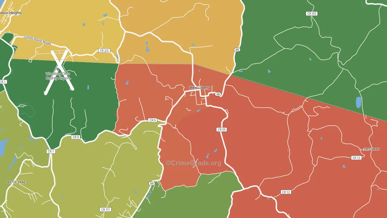 West Liberty, WV Map of Assault Rates