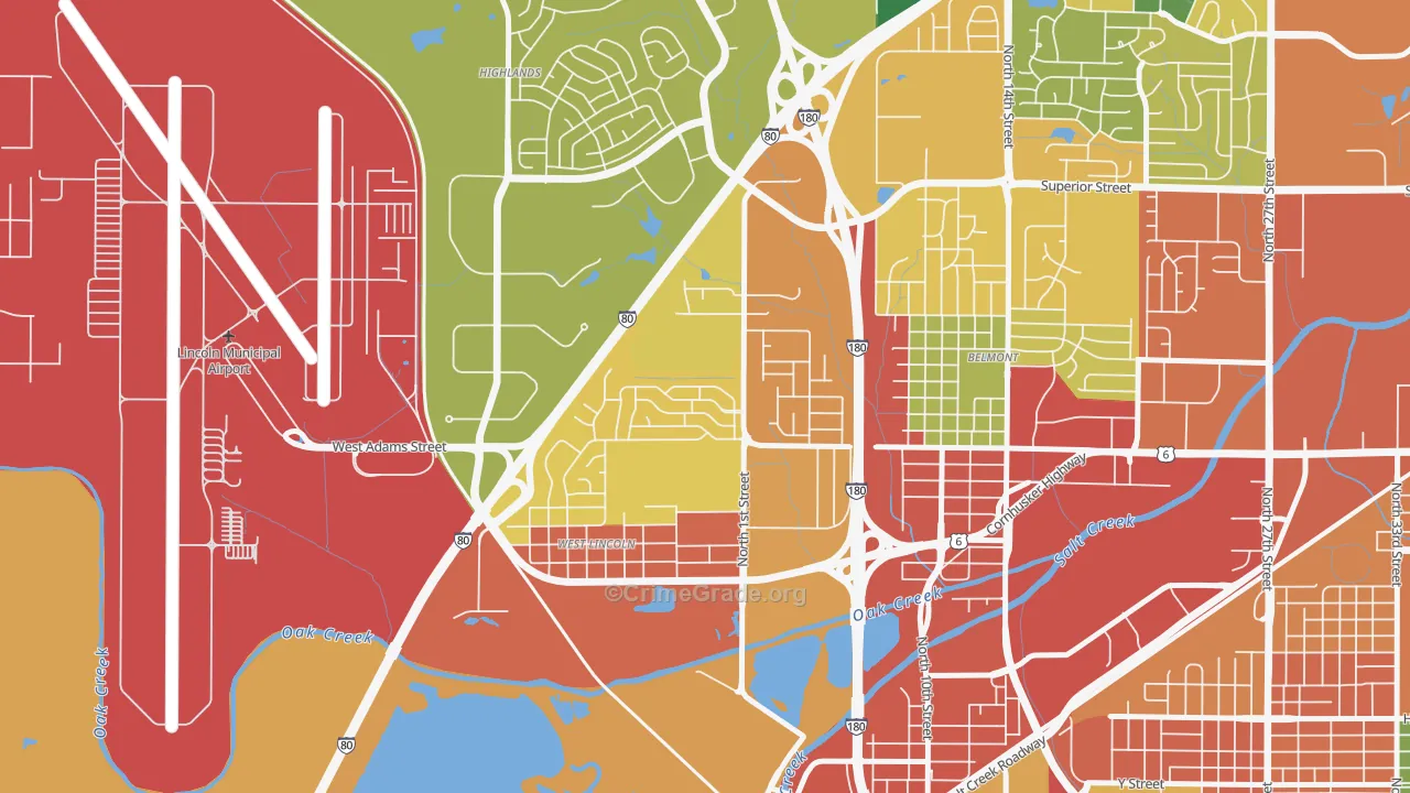 West Lincoln, Lincoln, NE Map of Assault Rates