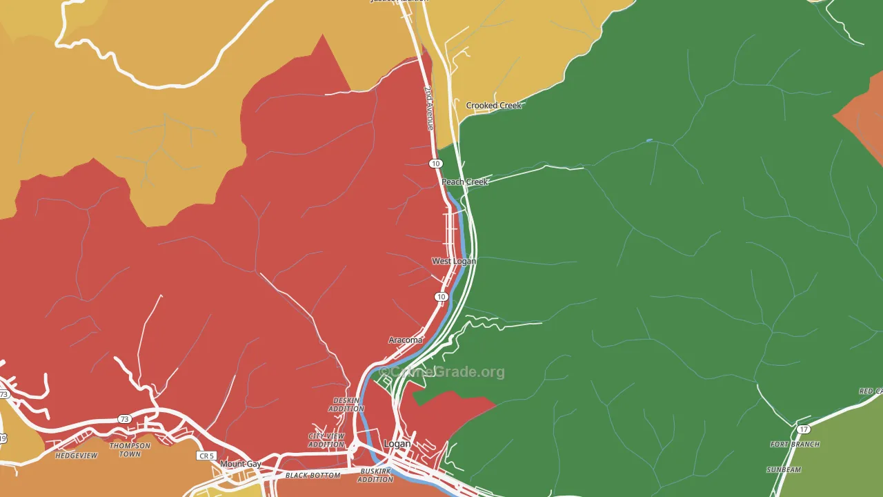 West Logan, WV Map of Assault Rates