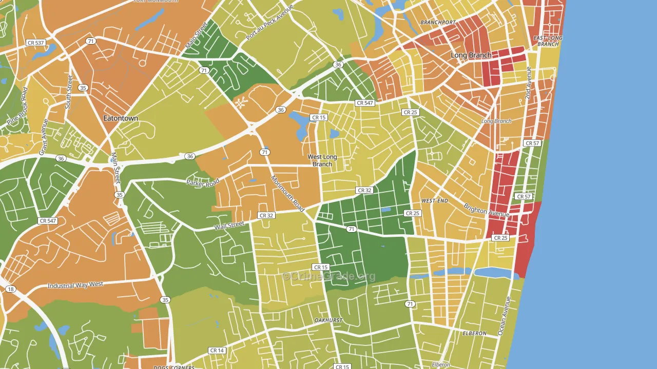 West Long Branch, NJ Map of Assault Rates