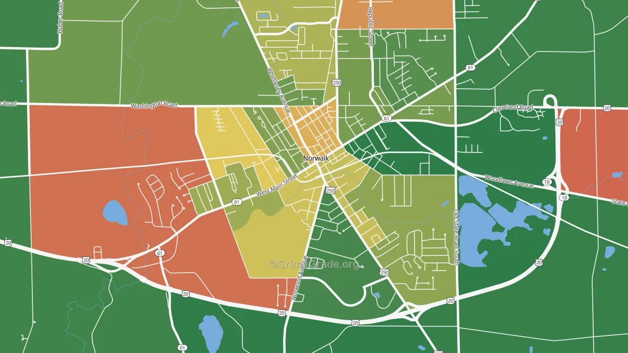 West Main Street Historic District, Norwalk, OH Map of Assault Rates