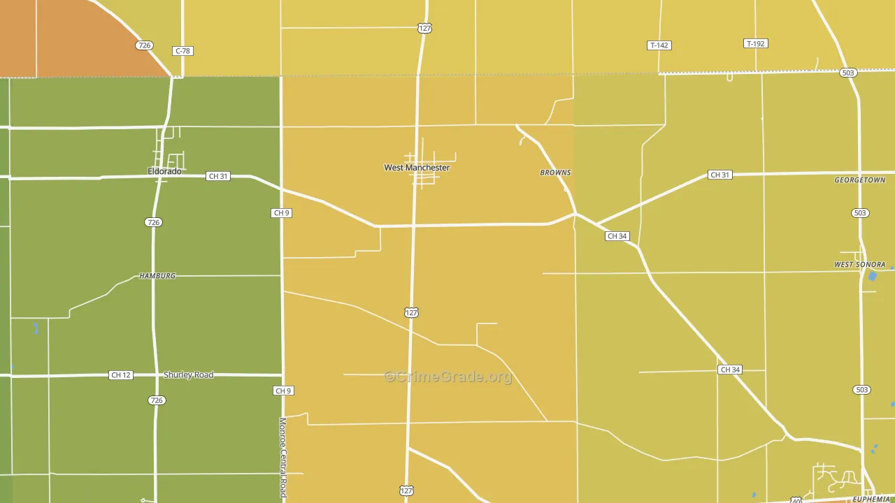 West Manchester, OH Map of Assault Rates