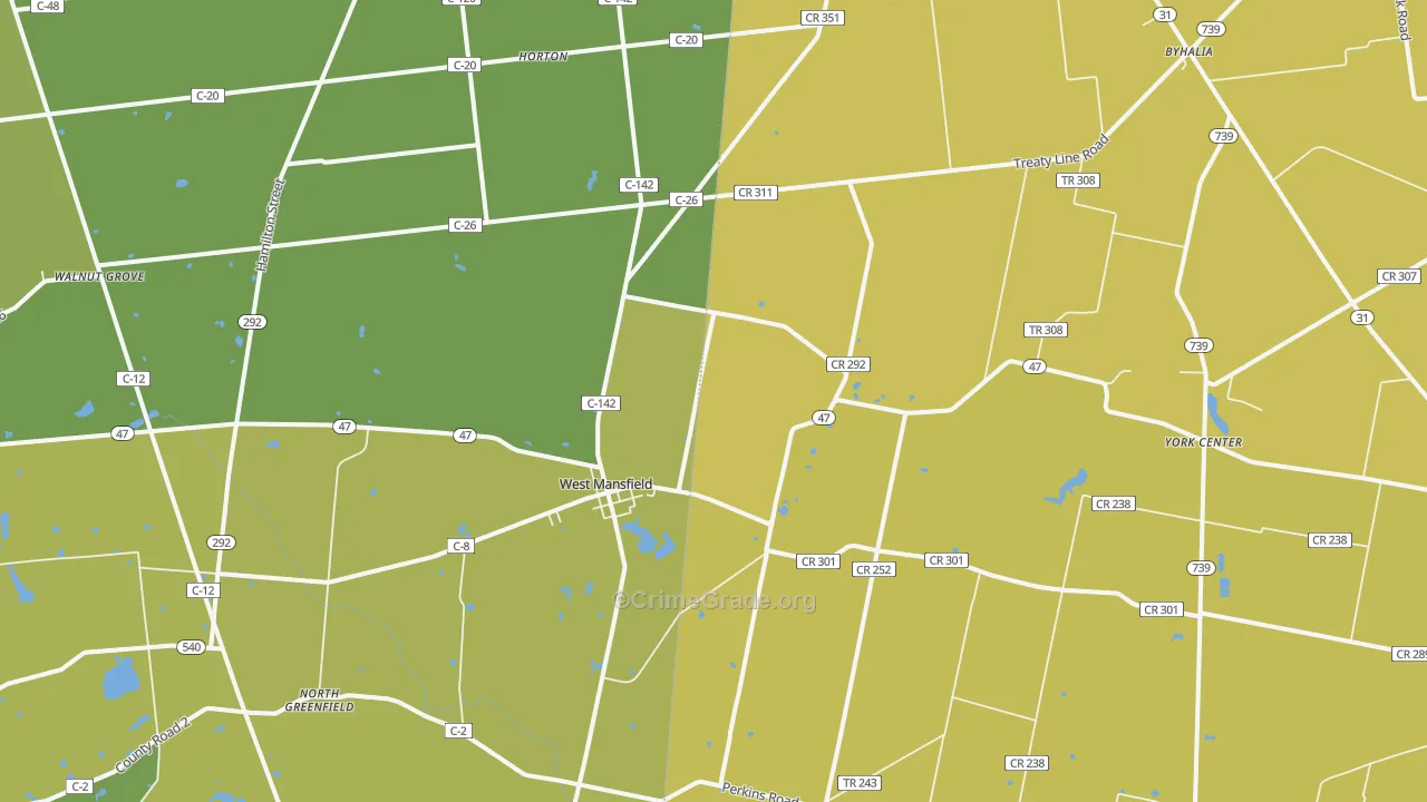 West Mansfield, OH Map of Assault Rates