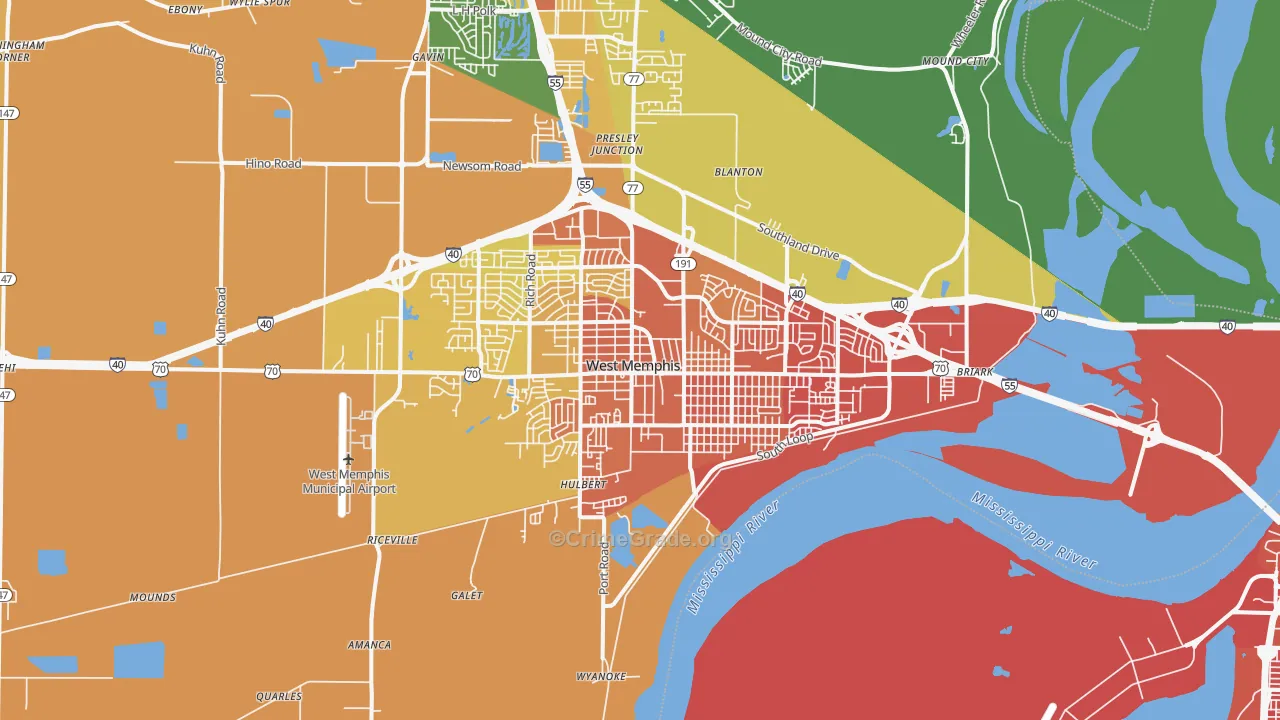 West Memphis, AR Map of Assault Rates