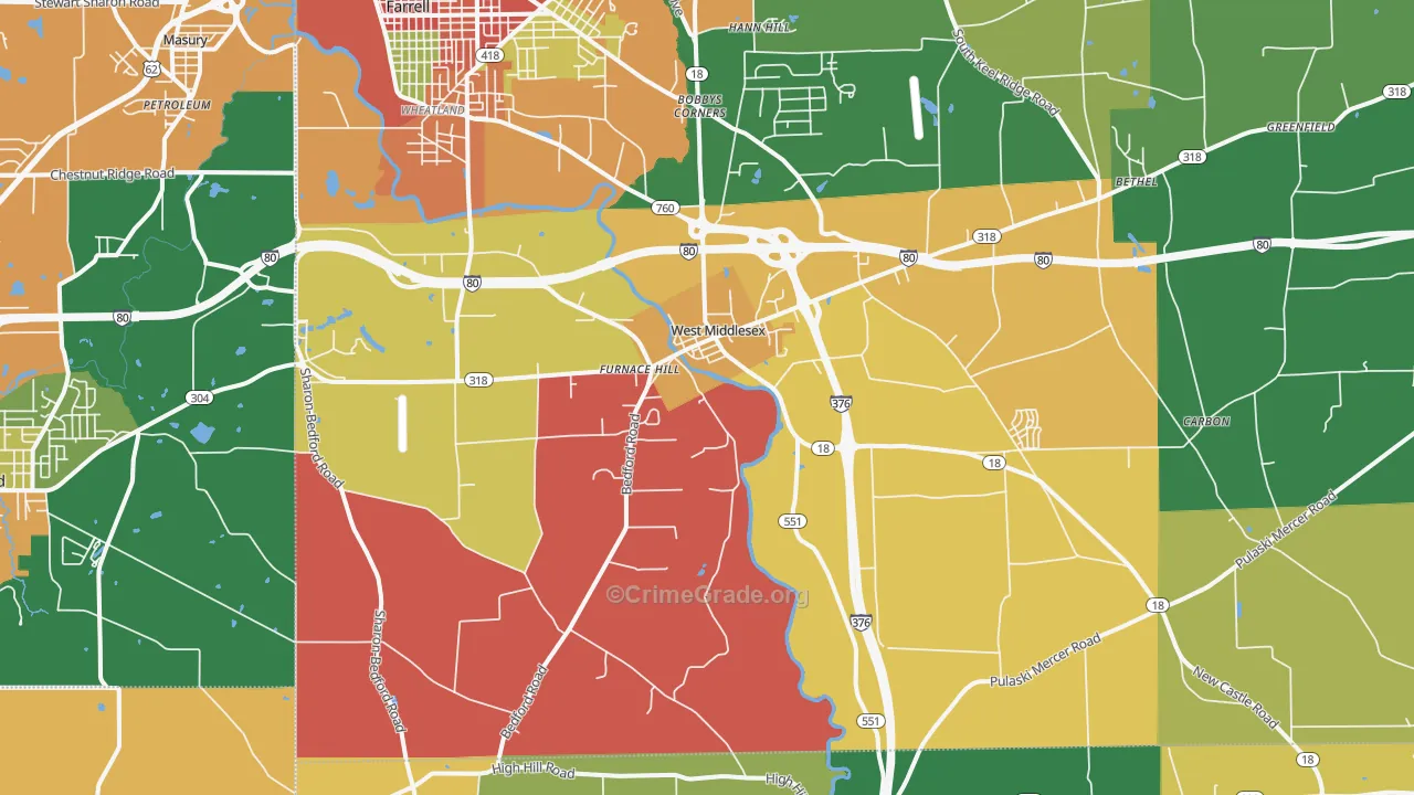 West Middlesex, PA Map of Assault Rates