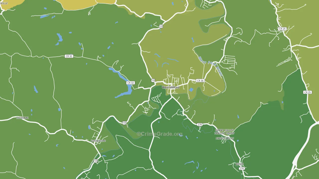West Milford, WV Map of Assault Rates