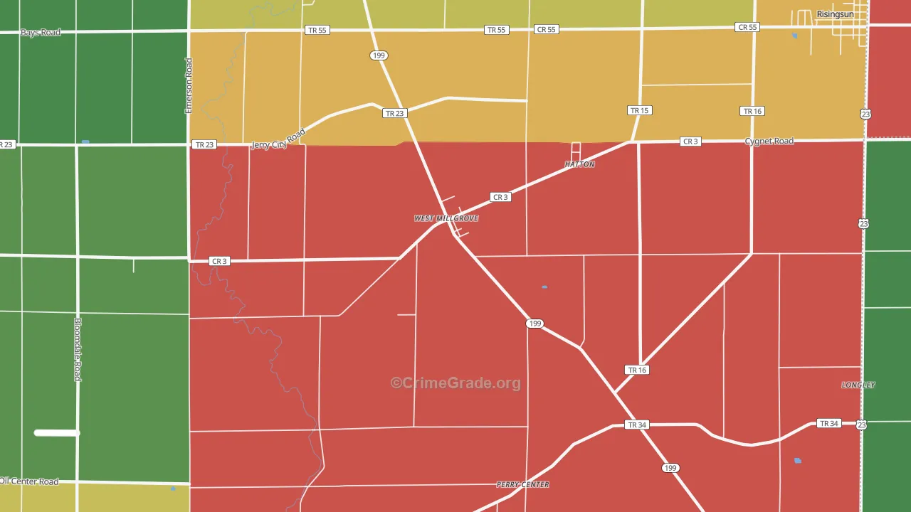 West Millgrove, OH Map of Assault Rates