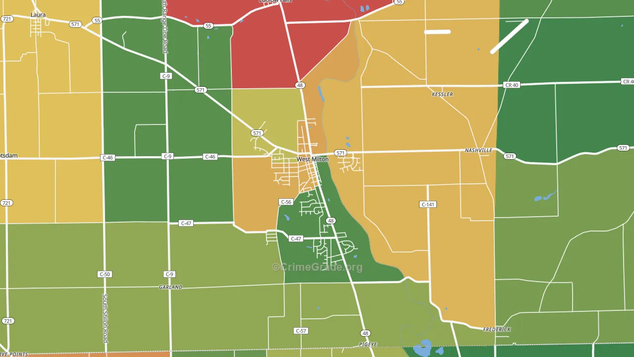 West Milton, OH Map of Assault Rates