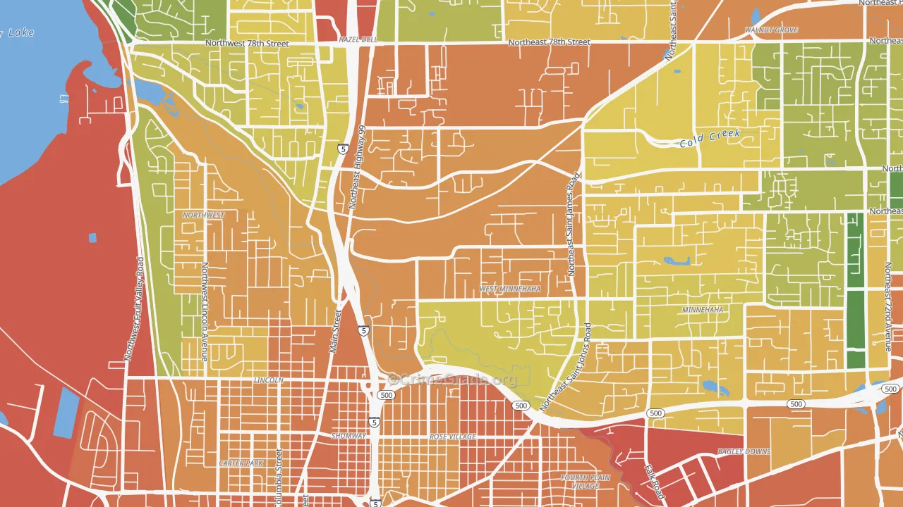 West Minnehaha, Vancouver, WA Map of Assault Rates
