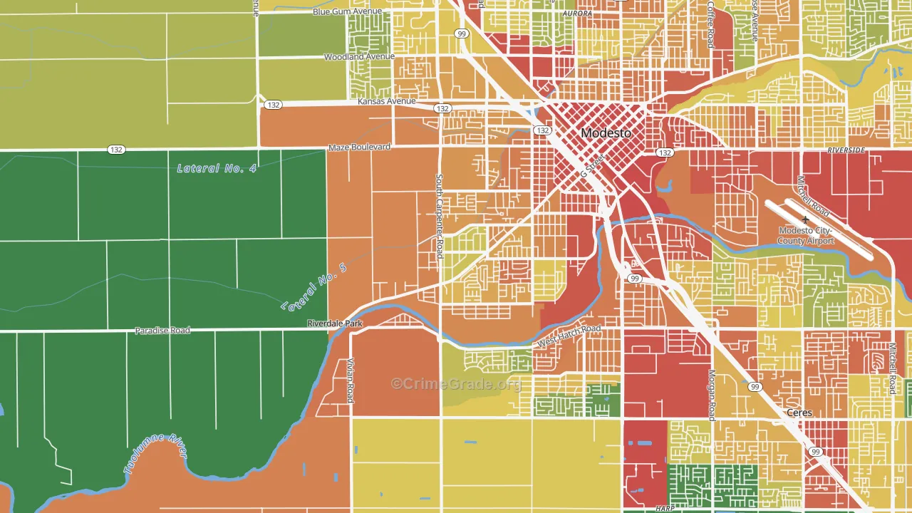West Modesto, Modesto, CA Map of Assault Rates