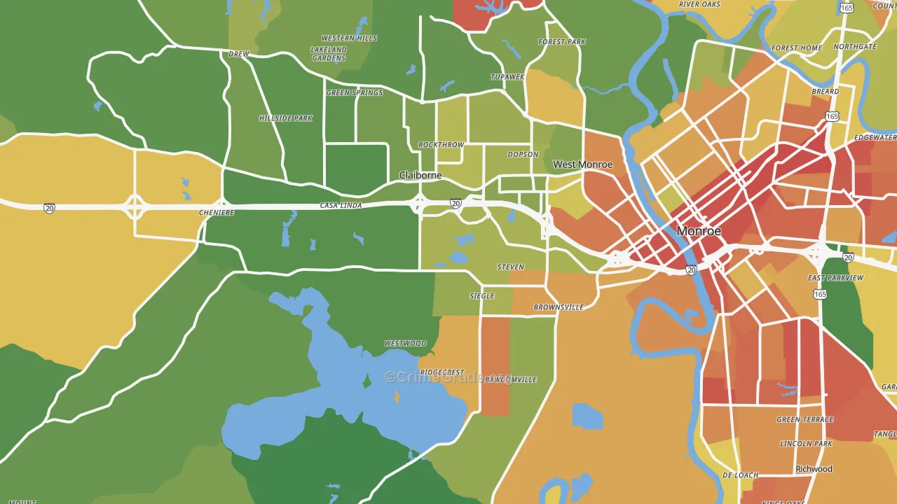 West Monroe, LA Map of Assault Rates