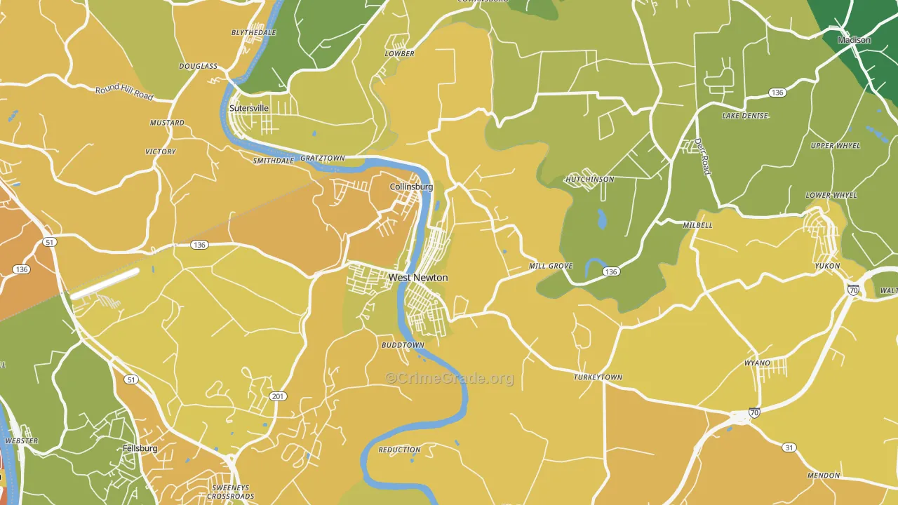 West Newton, PA Map of Assault Rates