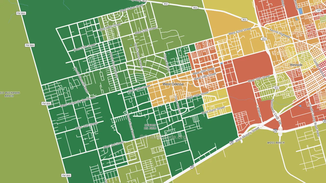 West Odessa, TX Map of Assault Rates