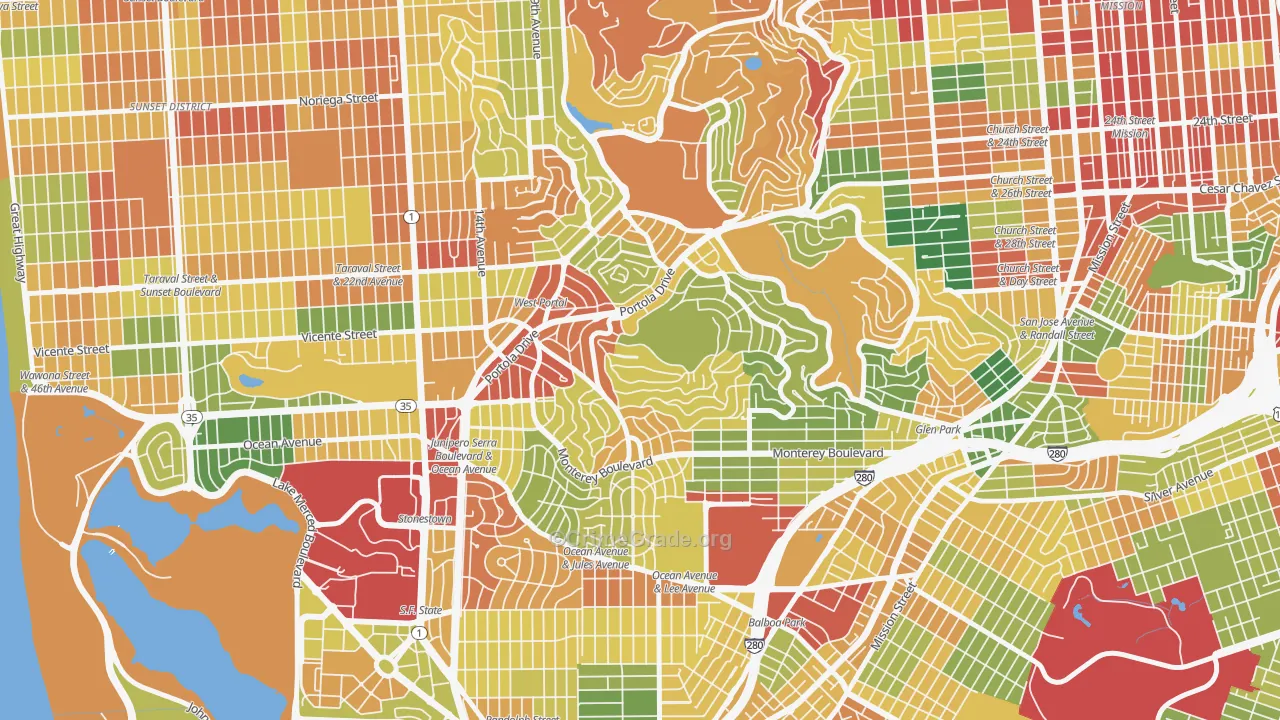 West of Twin Peaks, San Francisco, CA Map of Assault Rates