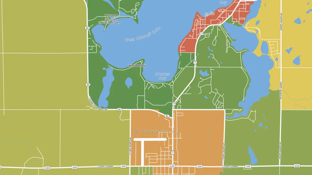 West Okoboji, IA Map of Assault Rates
