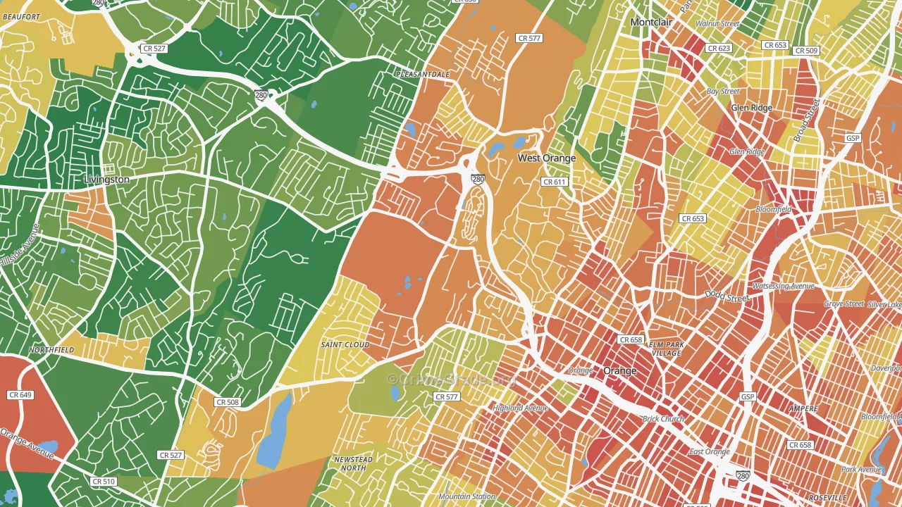 West Orange, NJ Map of Assault Rates