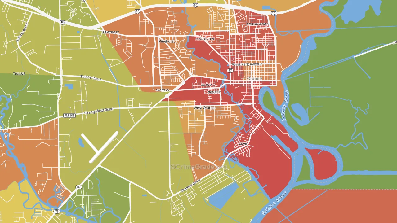 West Orange, TX Map of Assault Rates