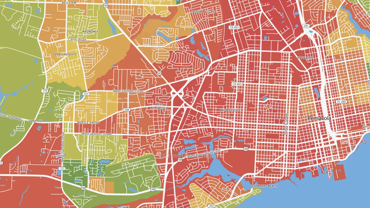 West Pensacola, FL Map of Assault Rates