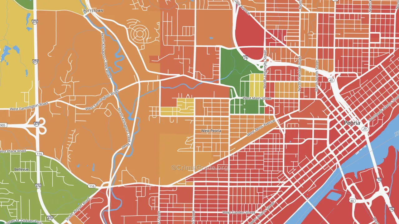 West Peoria, IL Map of Assault Rates