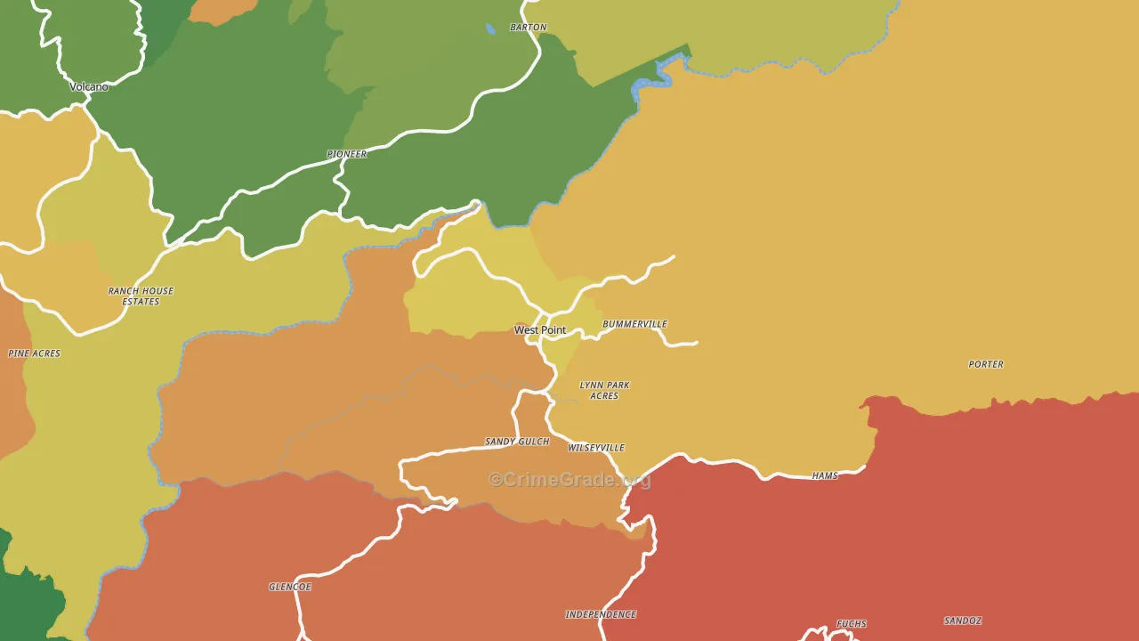 West Point, CA Map of Assault Rates